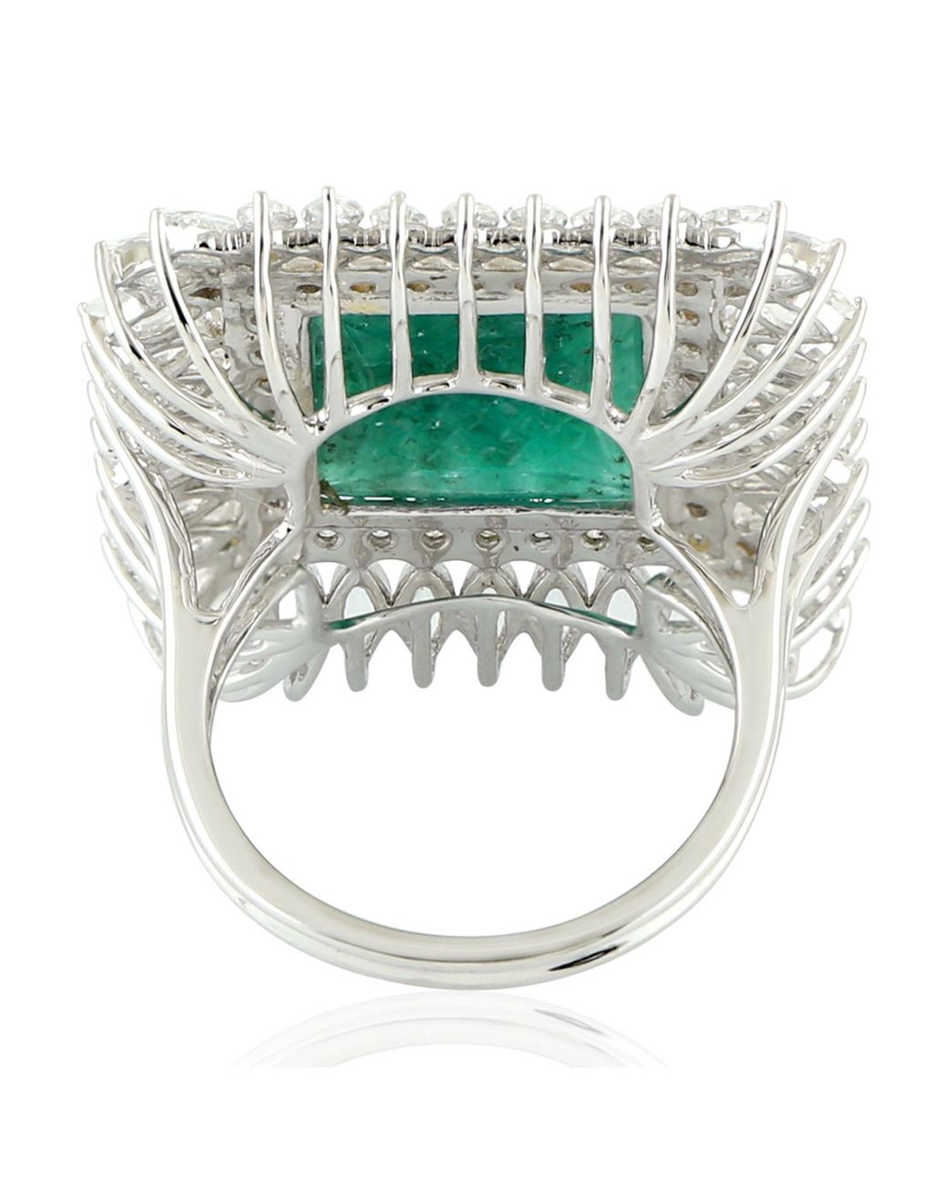 Artisan Green 18K Carved Emerald & Sapphire Diamond Floral Statement Ring