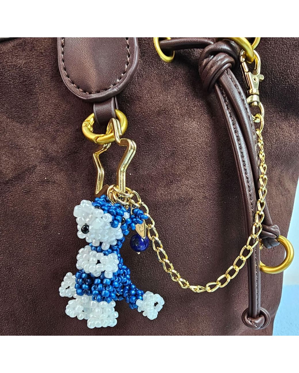 Farra Blue Handcrafted Dog Charm, Lapis & Agate Tassel Bag Charm