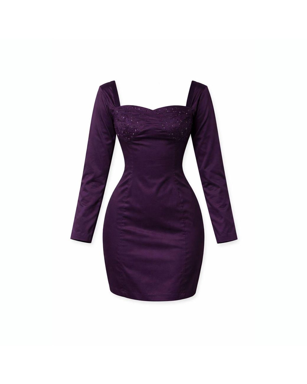 House of Gl Purple Amethyst Beaded Cotton Mini Dress With Sweetheart Neckline