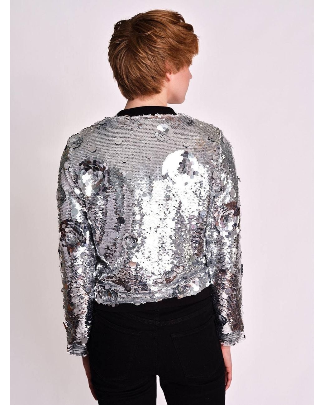 Any Old Iron Gray Petal To The Metal Sequin Bomber Jacket