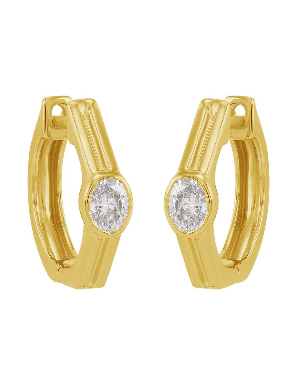 Artisan Metallic 14K Bezel Set Diamond Huggie Hoop Earrings
