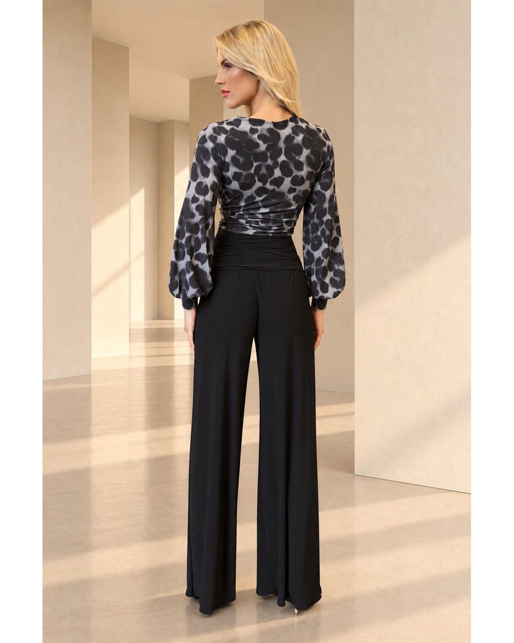 Atom Label Black Indium Cowl Neck Bell Sleeve Jumpsuit