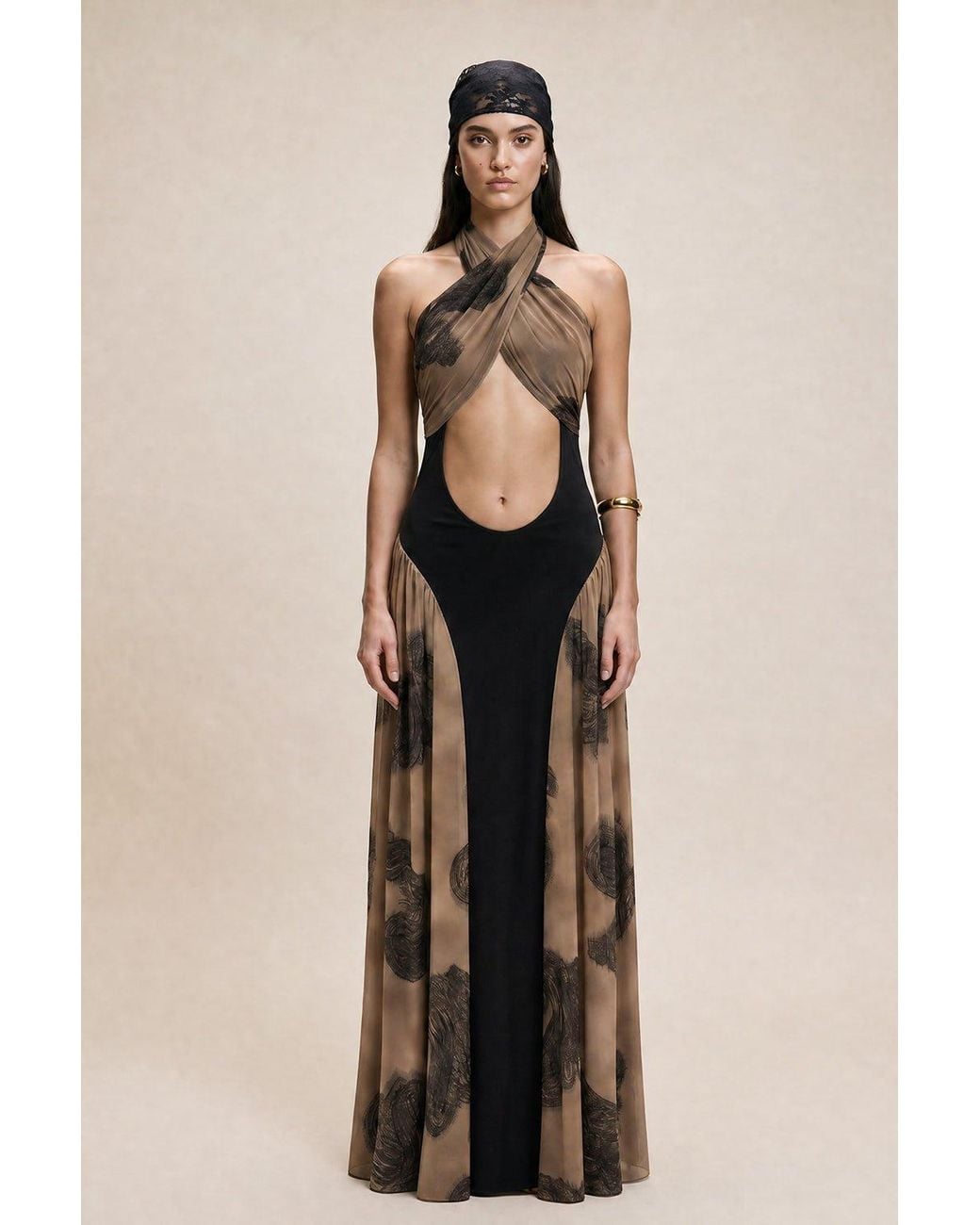 No'design Black Elara Maxi Camel Dress