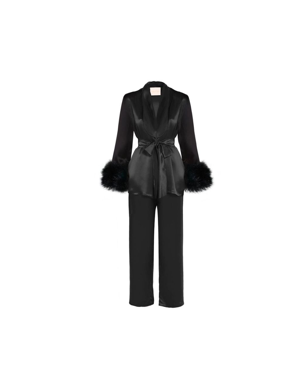 Maguy De Chadirac Black Bedtime Glamour Silk And Faux Fur Signature Pyjama