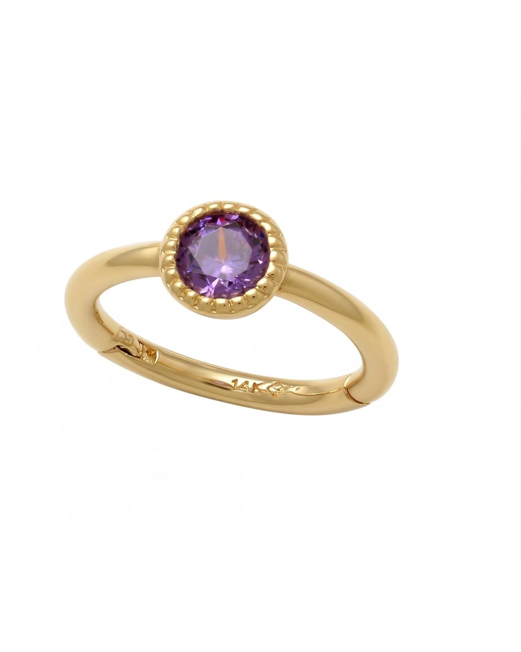 Zahav Jewelry Metallic 14K Solid 18G 8Mm Amethyst Cz Clicker Cartilage Hoop