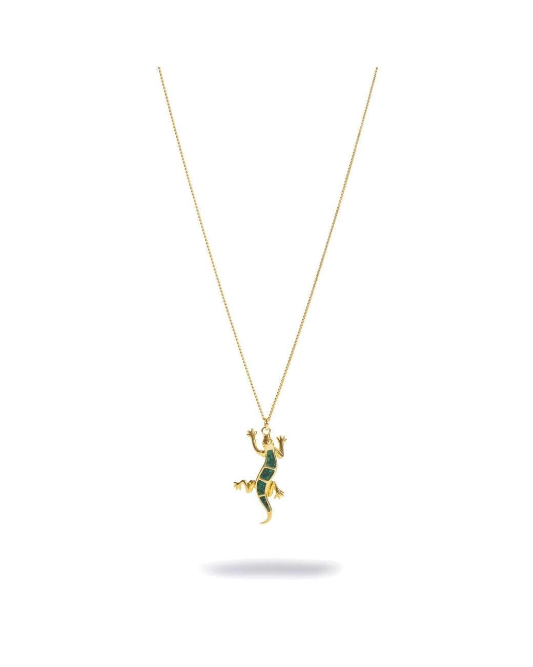 Ebru Jewelry Metallic Lucky Gecko Malachite Inlay Pendant Necklace
