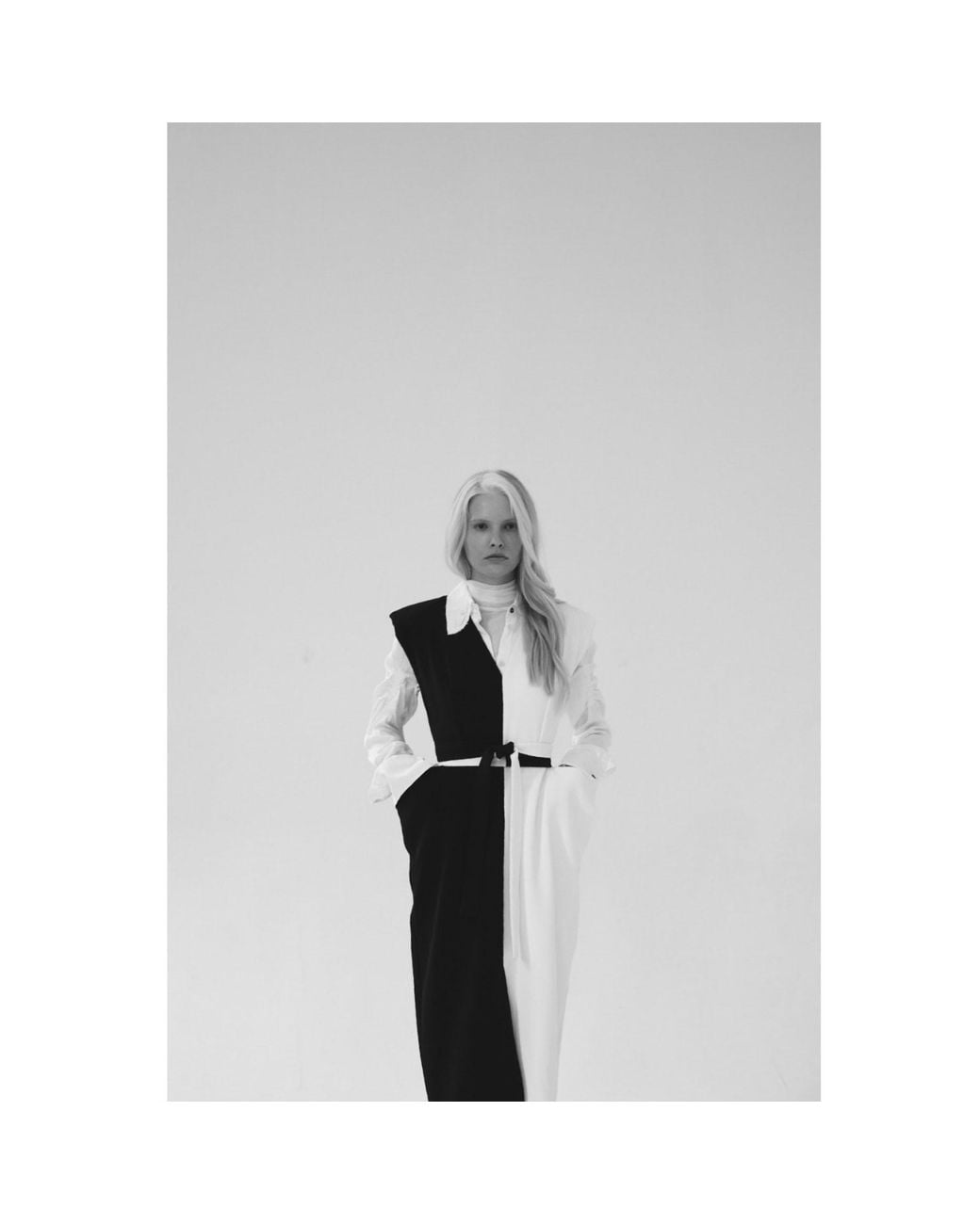 Julia Allert Black Neutrals Fashion Midi Dress With Belt And Bold Shoulders – & Ivory
