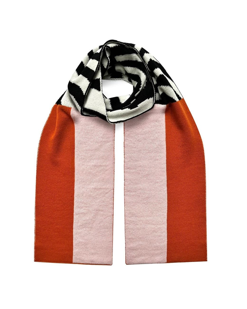 INGMARSON Red Shapes & Stripes Wool & Cashmere Scarf Pink & Orange