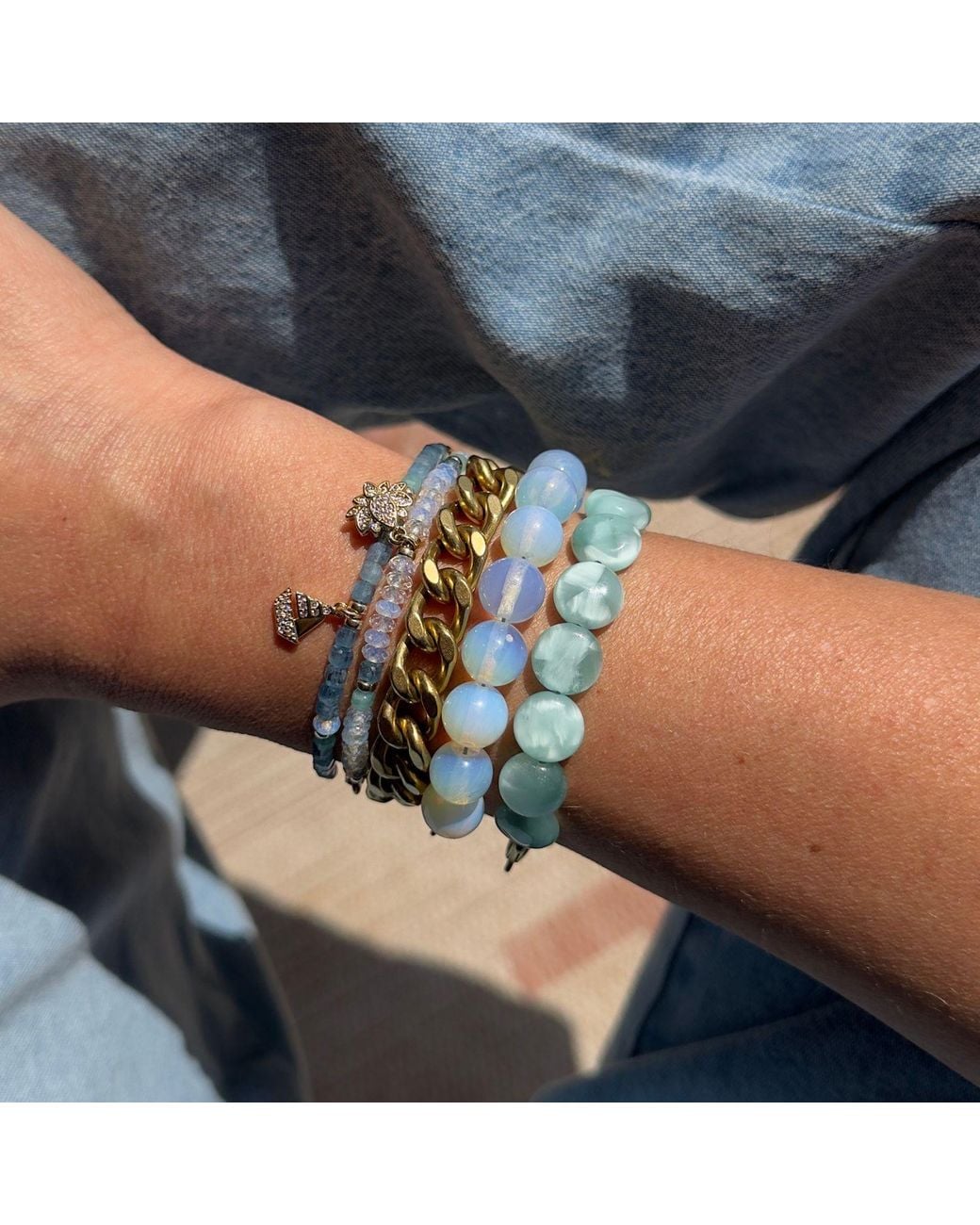 Rachel Nathan Metallic Remix Mini: Faceted Opalite & Lotus Bracelet