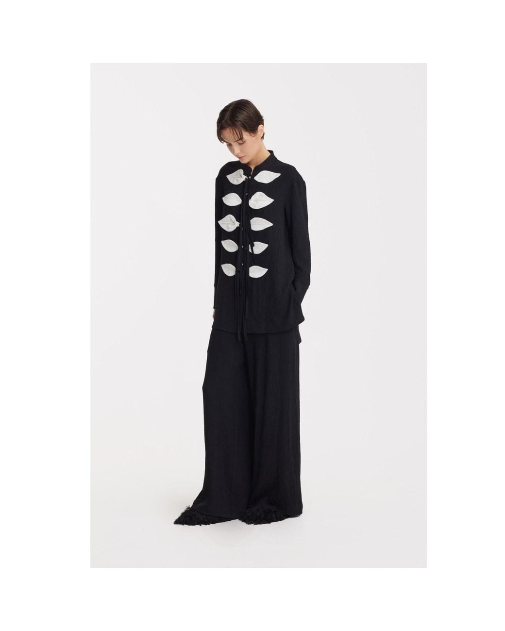 Julia Allert Black Lightweight Crinkled Blouse & Wide-Leg Pants Co-Ord Set –