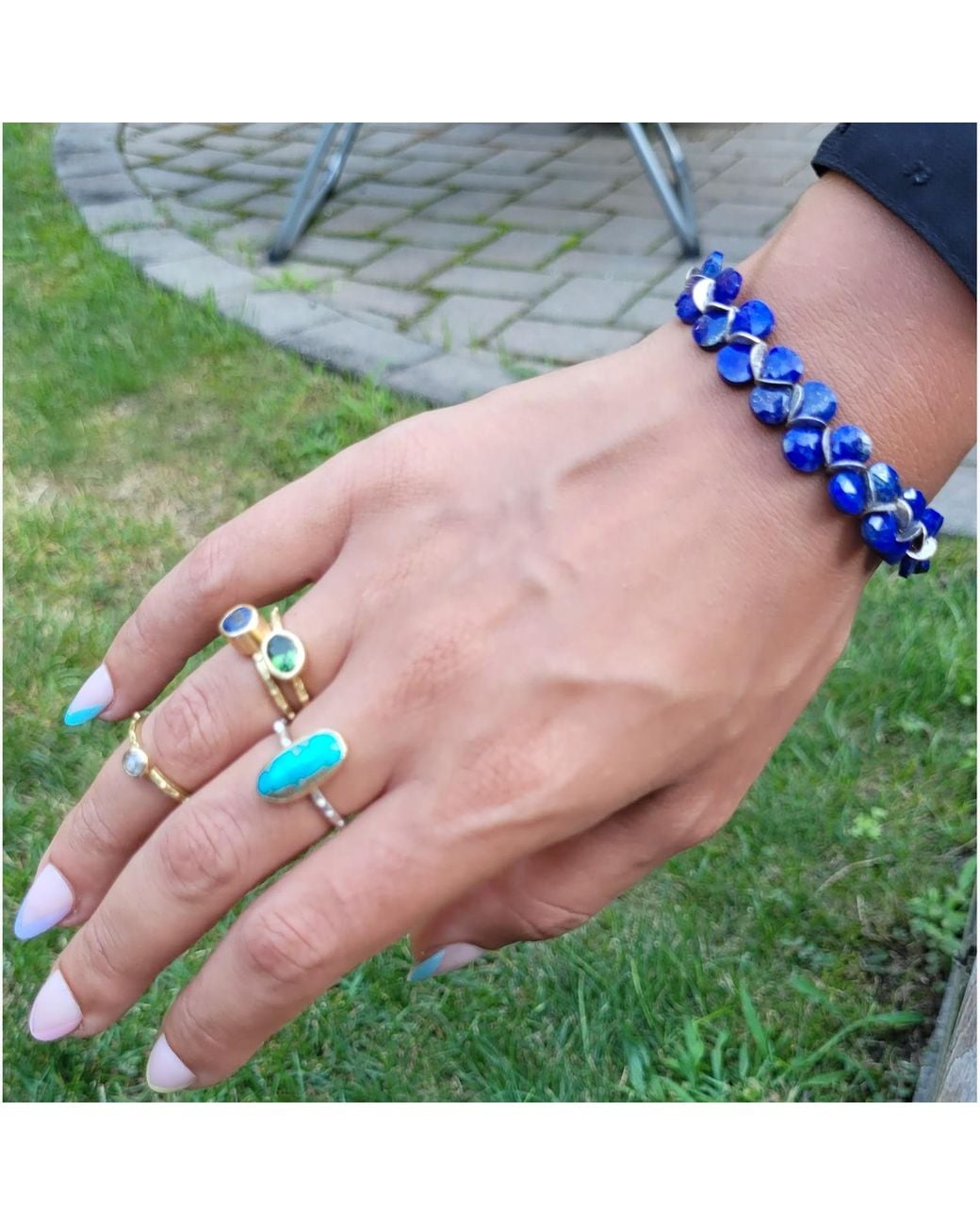Lori Kaplan Design Blue Signature Lapis Herringbone Sterling Bracelet