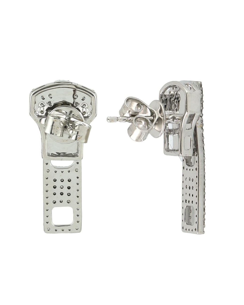 Artisan White 18k Gold In Pave Natural Diamond Zip Shape Designer Dangle Earrings