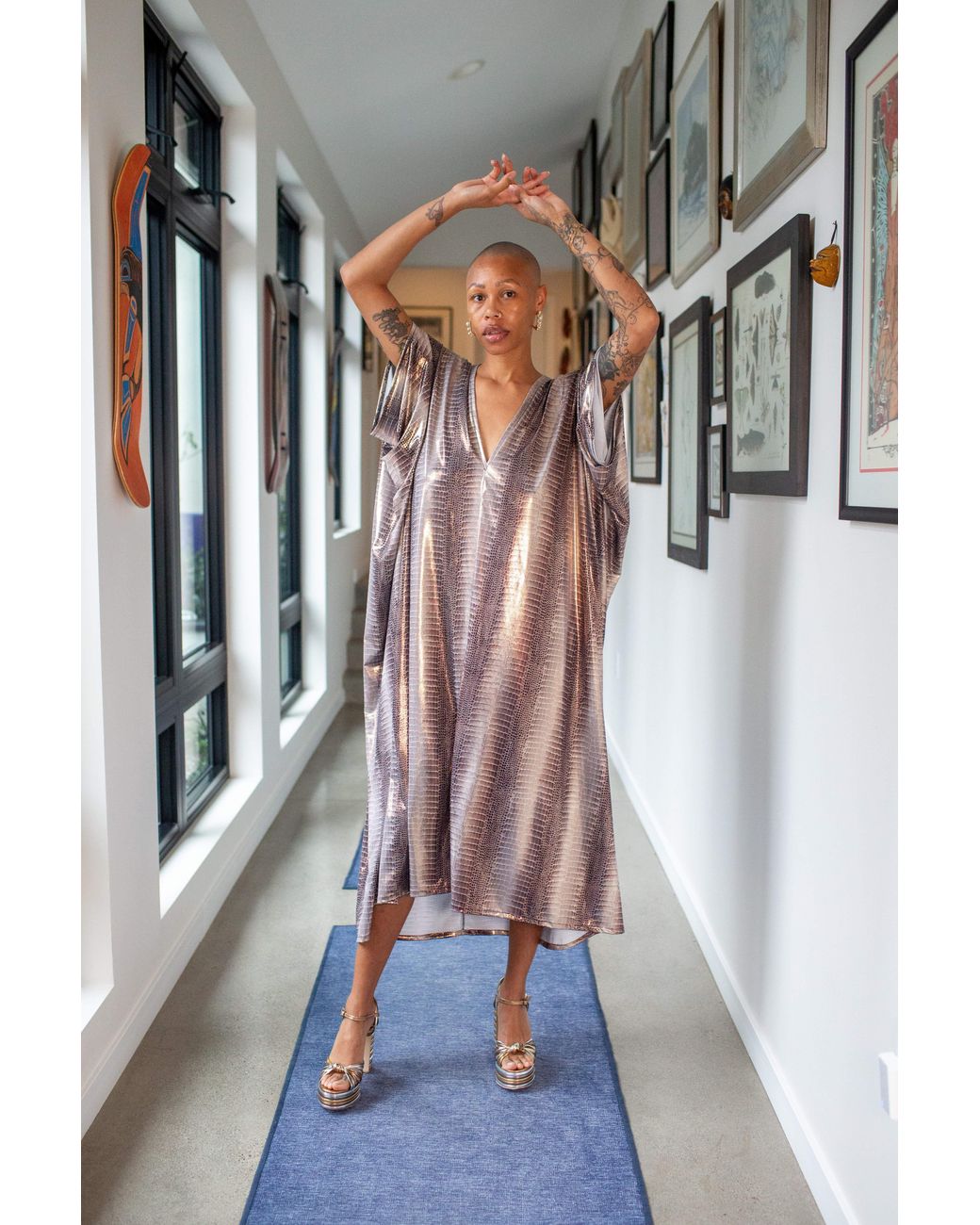 Jennafer Grace Gray Slither Metallique Caftan Kaftan Dress