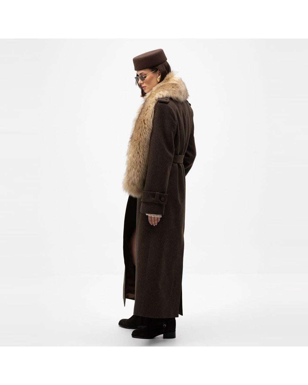 Mandragora Brown Double Breasted Wool Coat With Belt Rove