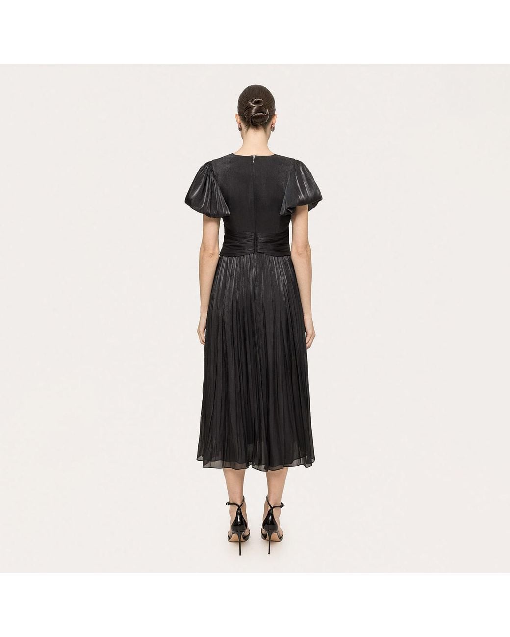 Nissa Black Crystal-Detail Chiffon Midi Dress
