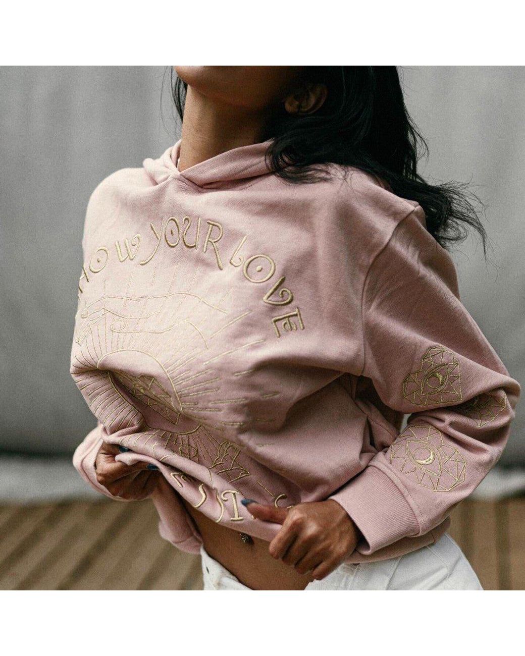 Miracles Manifester Pink Show Your Love Affirmation Embroidered Hoodie
