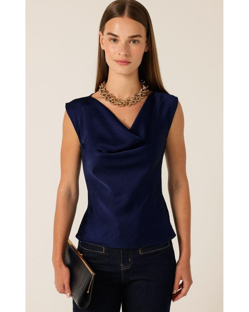 SACHA DRAKE Blue Luxe Cowl Bias Top