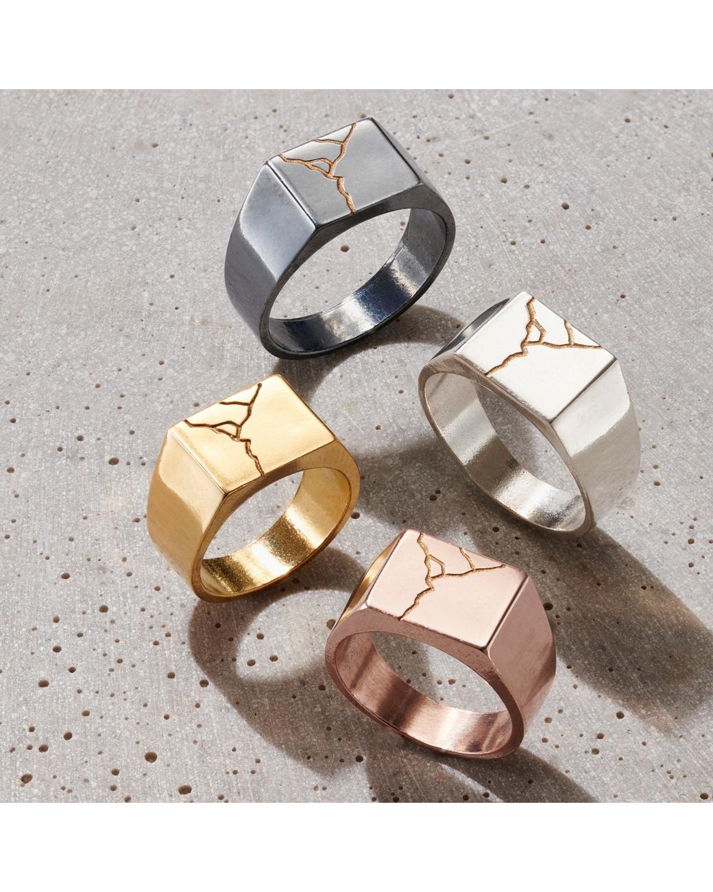 Posh Totty Designs Metallic Yellow Gold Plated Unisex Chunky Kintsugi Signet Ring for men