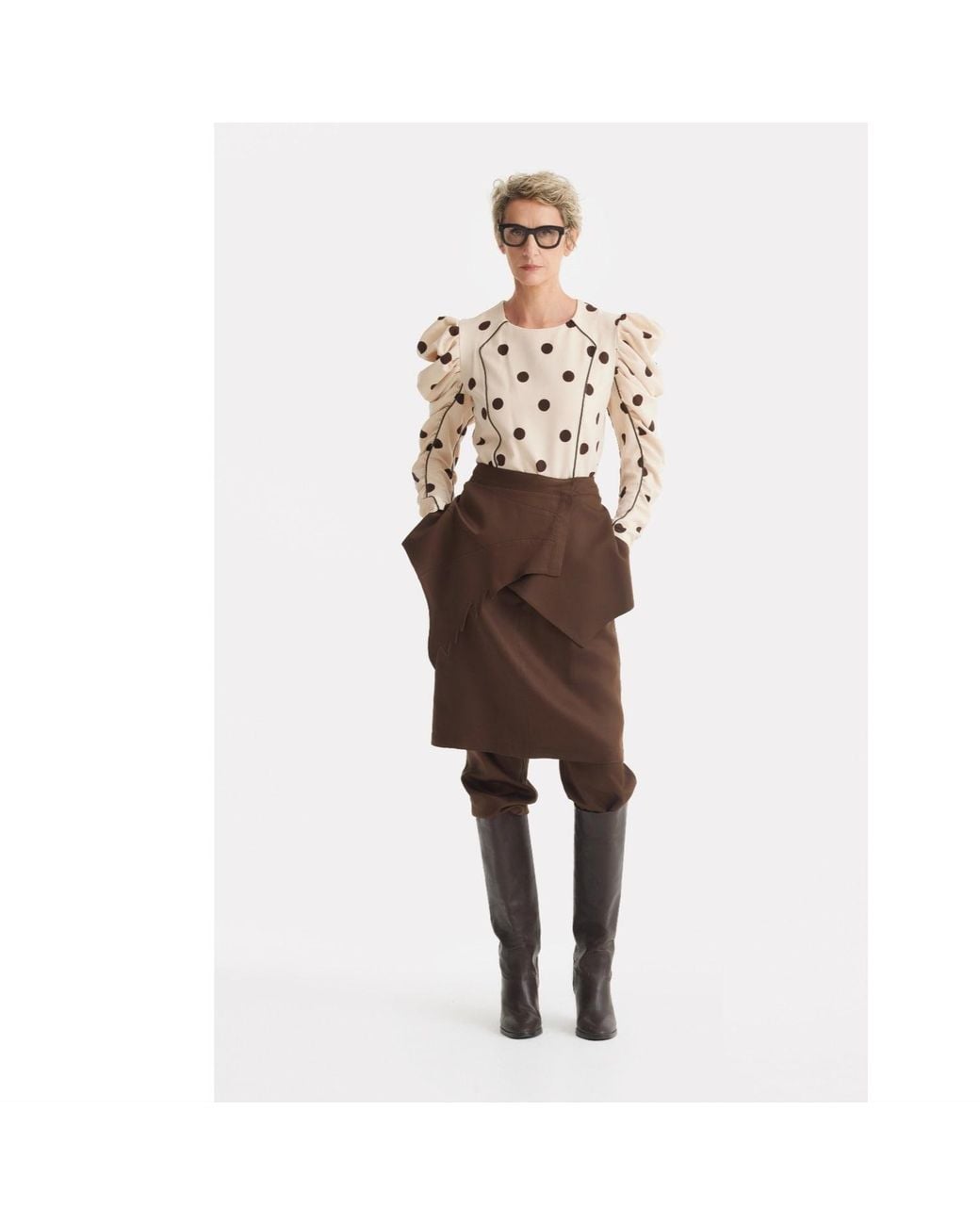 Julia Allert Brown Unique Hybrid Satin Skirt-Pants