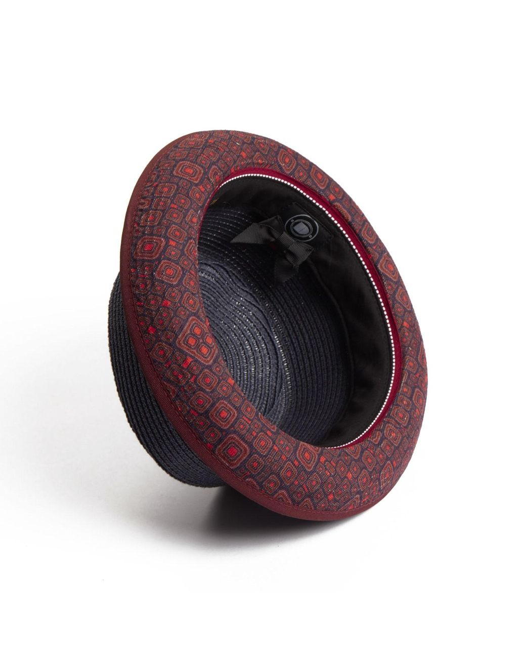Dasmarca Hats Red Dasmarca Tommy Ash Summer Straw Porkpie Hat With Vintage Geometric Prints for men