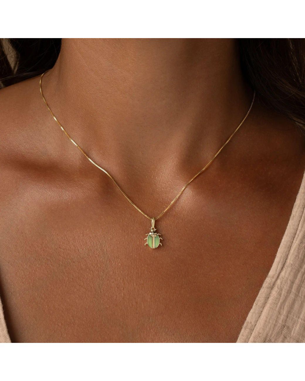 Karma and Luck Metallic Ancient Keeper Jade Scarab Necklace