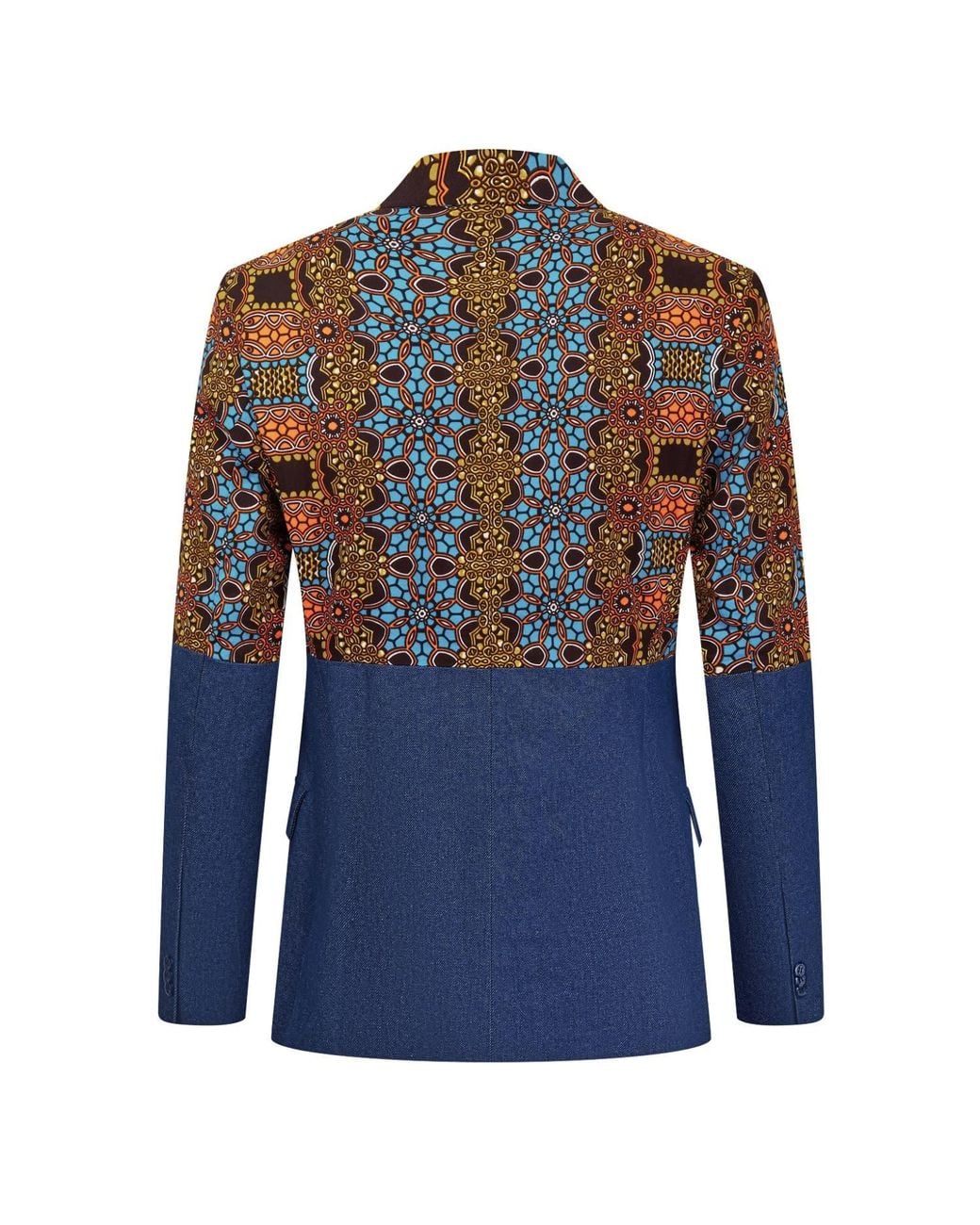 Ohema Ohene Blue Denim & African Print Lapel Blazer for men