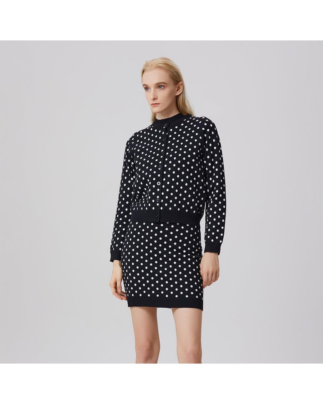 Smart and Joy Black Polka Dots Knitted Cardigan