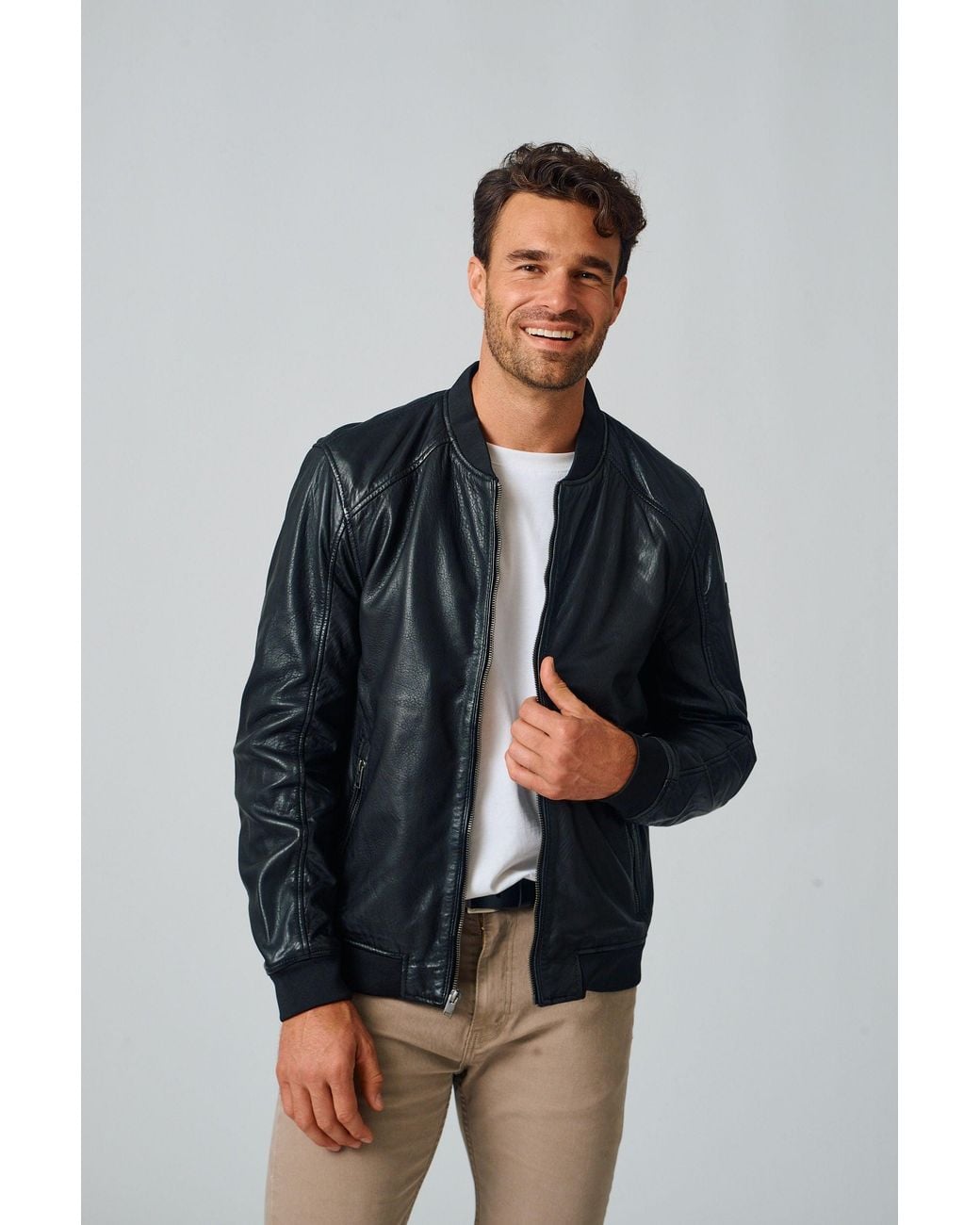 Mauritius Black Leather Bomber Jacket Giton for men