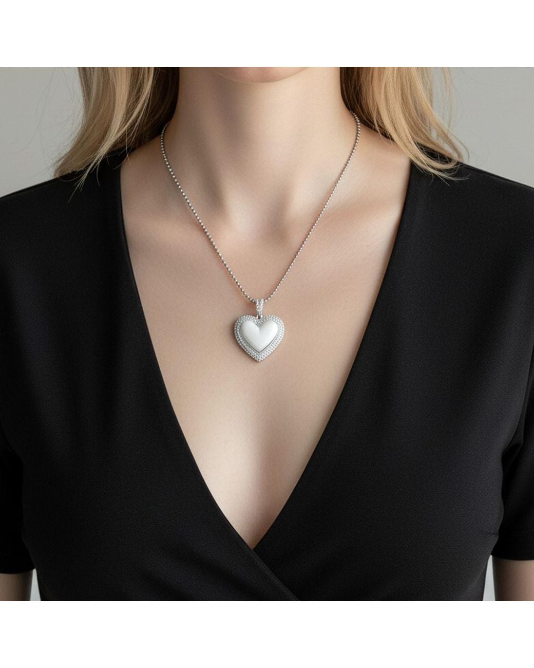 Maison De Gala Metallic Double Heart Crystal Pendant Necklace