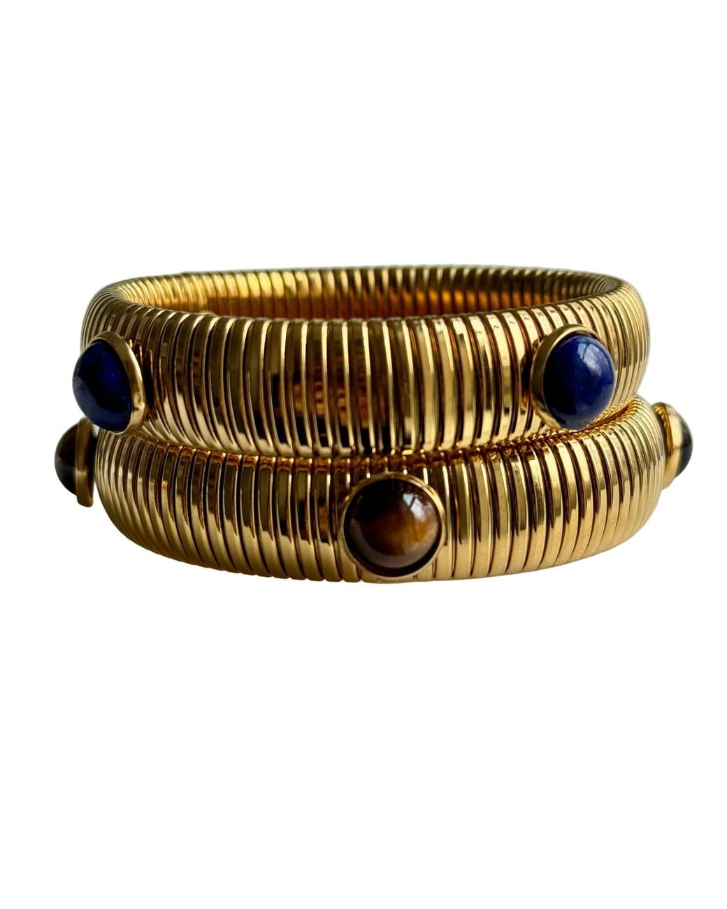 Laura Gray Metallic Tiger's Eye Or Lapis Plate Omega Bracelet