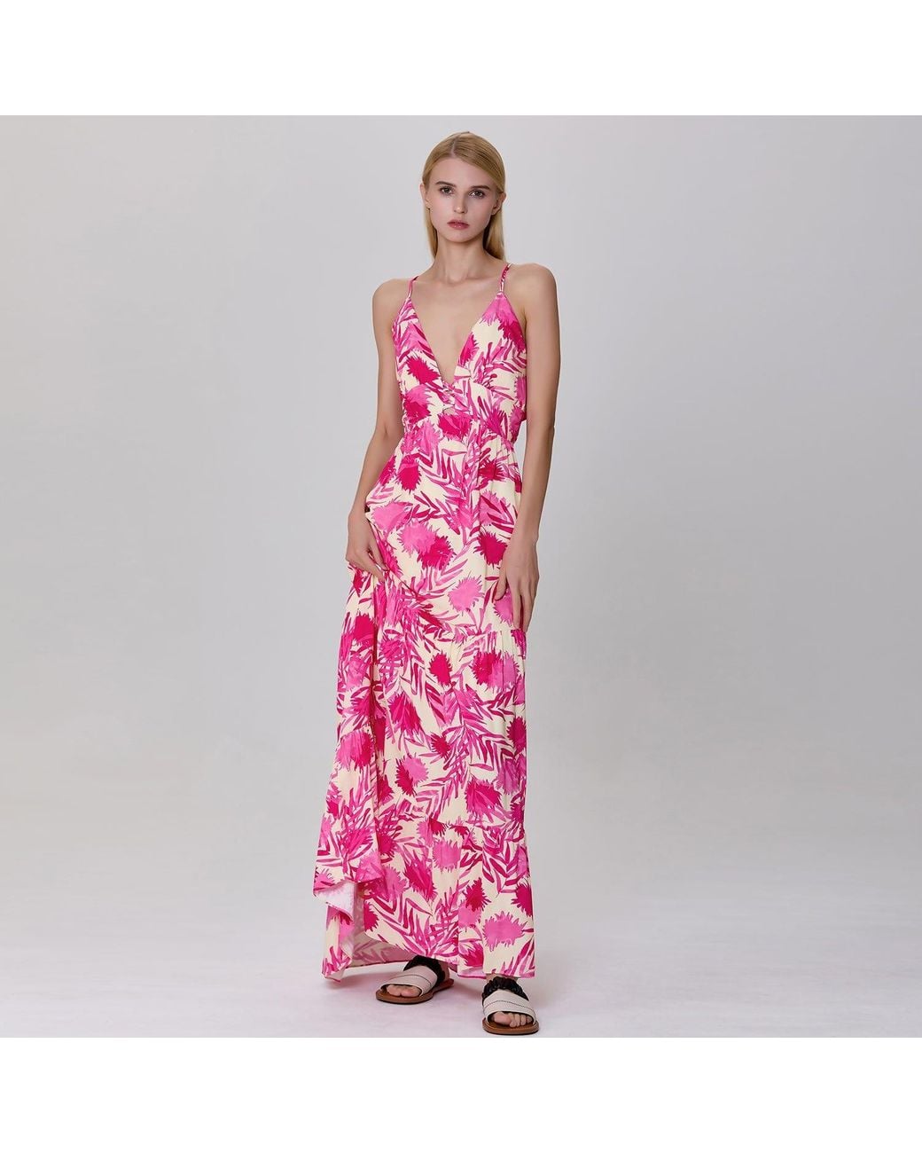 Smart and Joy Red Monochrome Print Strappy Maxi Dress