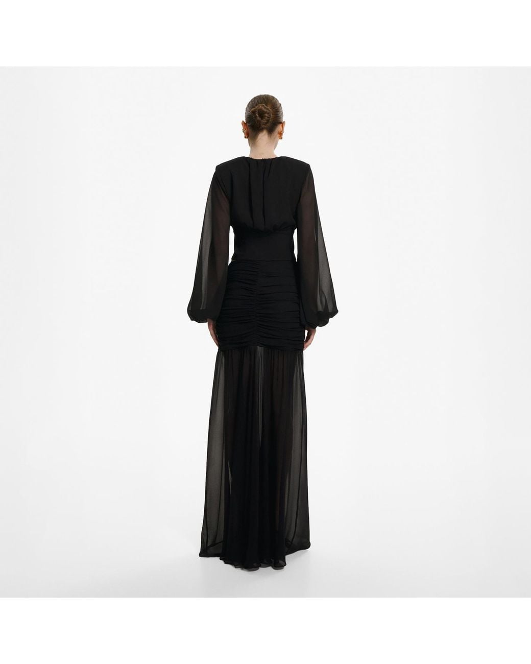 Lita Couture Black Ample-Sleeve Georgette Silk Top