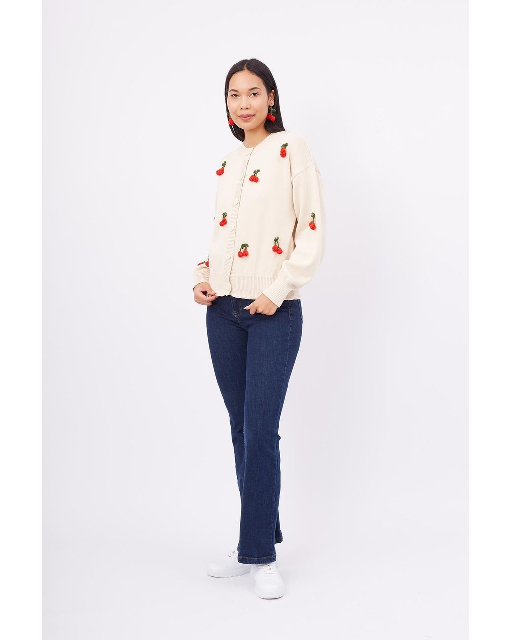 Peraluna Pink Neutrals Cherry Hand Embroidered Cardigan