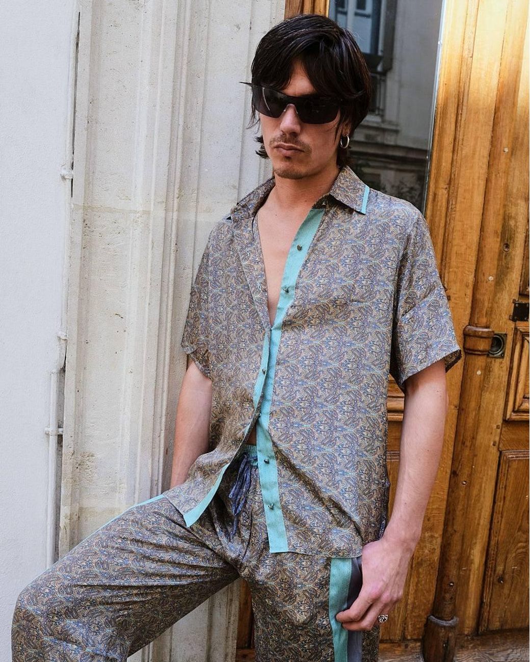Monzlapur New York Green Paisley Motif Short Sleeve Shirt- Mint for men