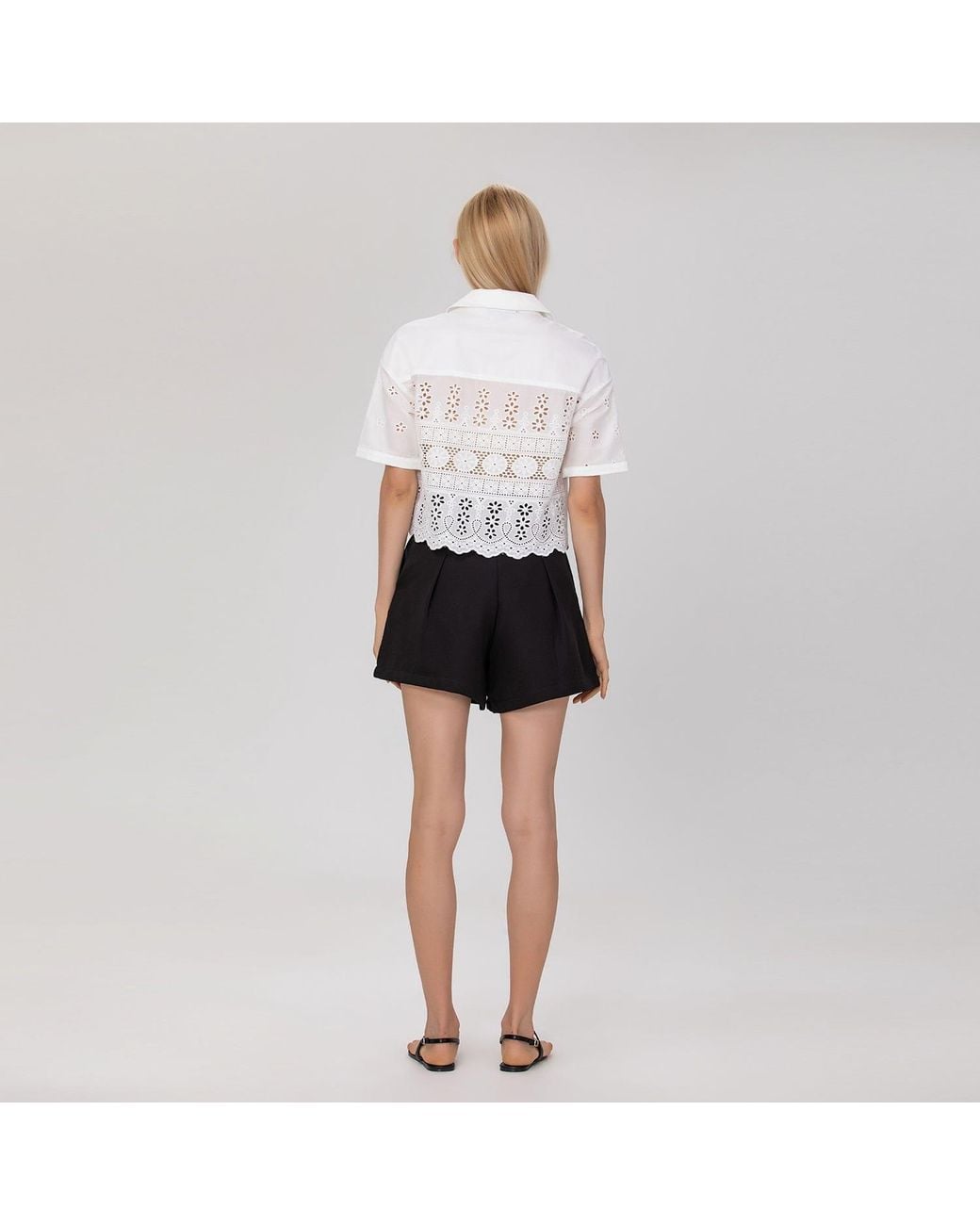 Smart and Joy Black Embroidered Crop Shirt