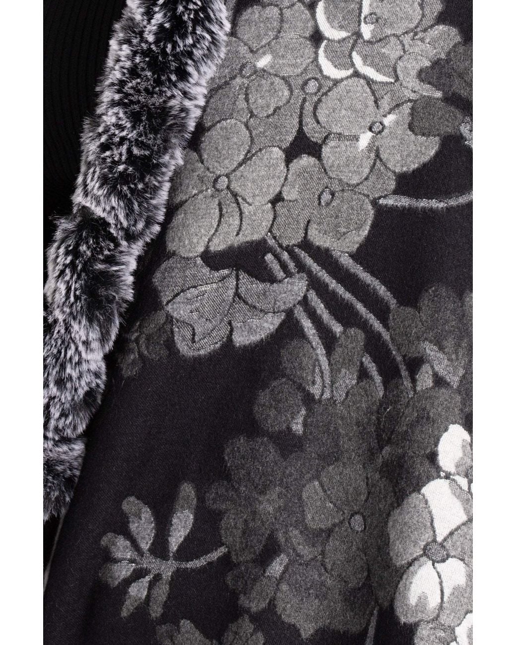 Saachi Black Blooming Faux Fur Scarf