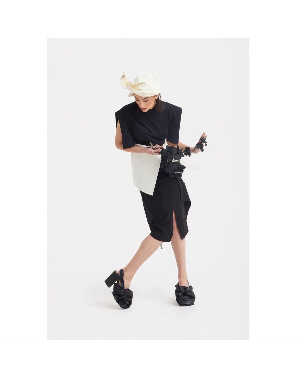 Julia Allert Black Designer Double Midi Skirt