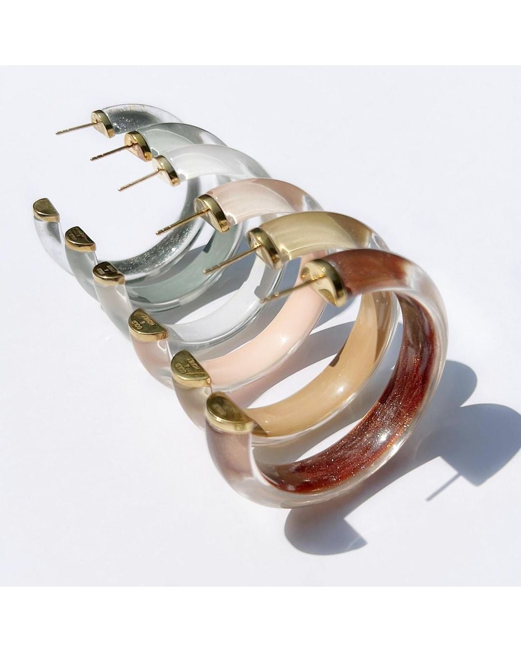 Gold & Honey White Small Clear Illusion Hoop Earrings