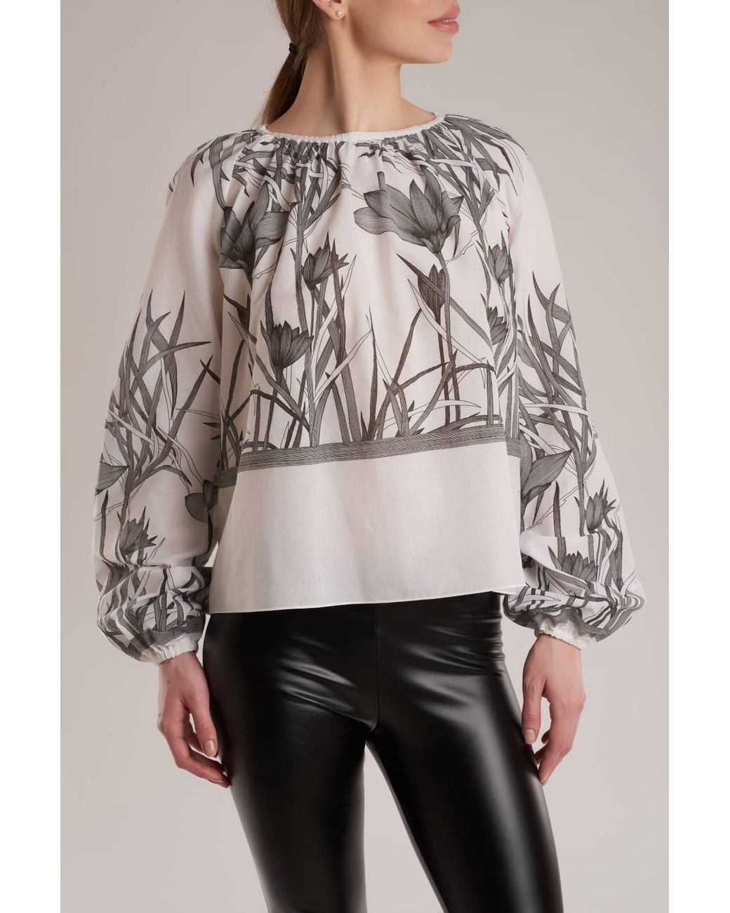 Ginta White Neutrals Floral-Print Cotton Top