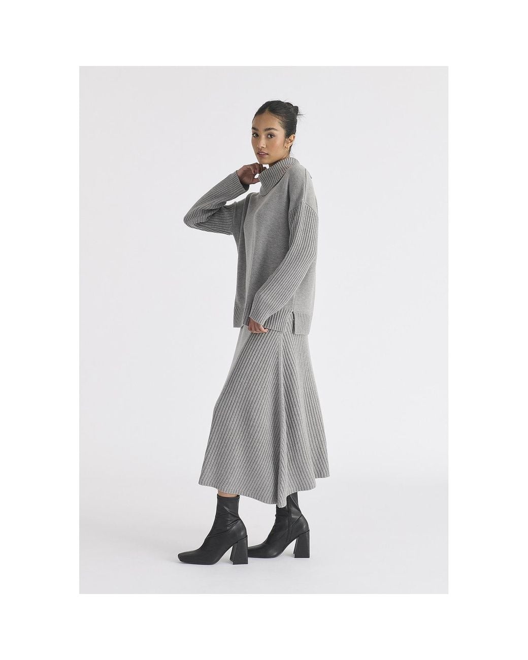 Paisie Gray Polo Neck Jumper With Ribbed Details