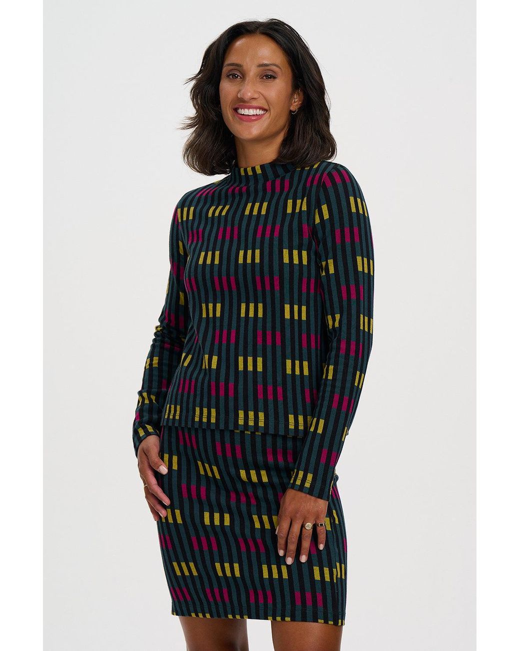 Sugarhill Black Isabel Jersey Jacquard Top Petrol Lights