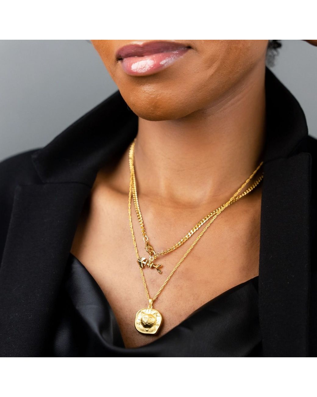 Frenvyrn Metallic Lars Reversible Cat Coin Necklace, Vermeil for men