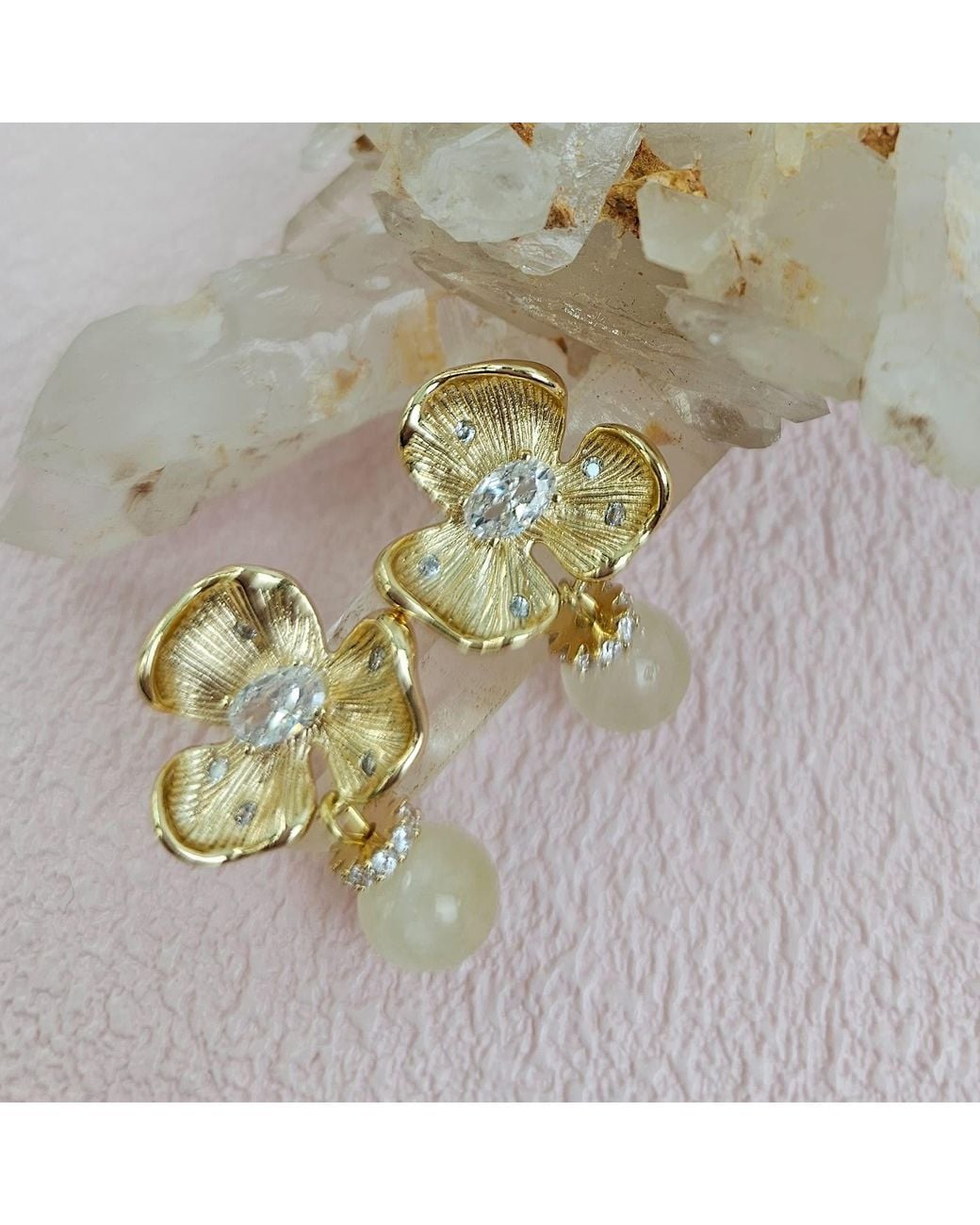 Farra Metallic Citrine Dangle Flower Stud Earrings