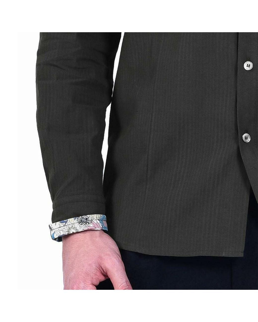 Smart and Joy Black Long-Sleeves Shirt With Printed Collar And Cuffs for men
