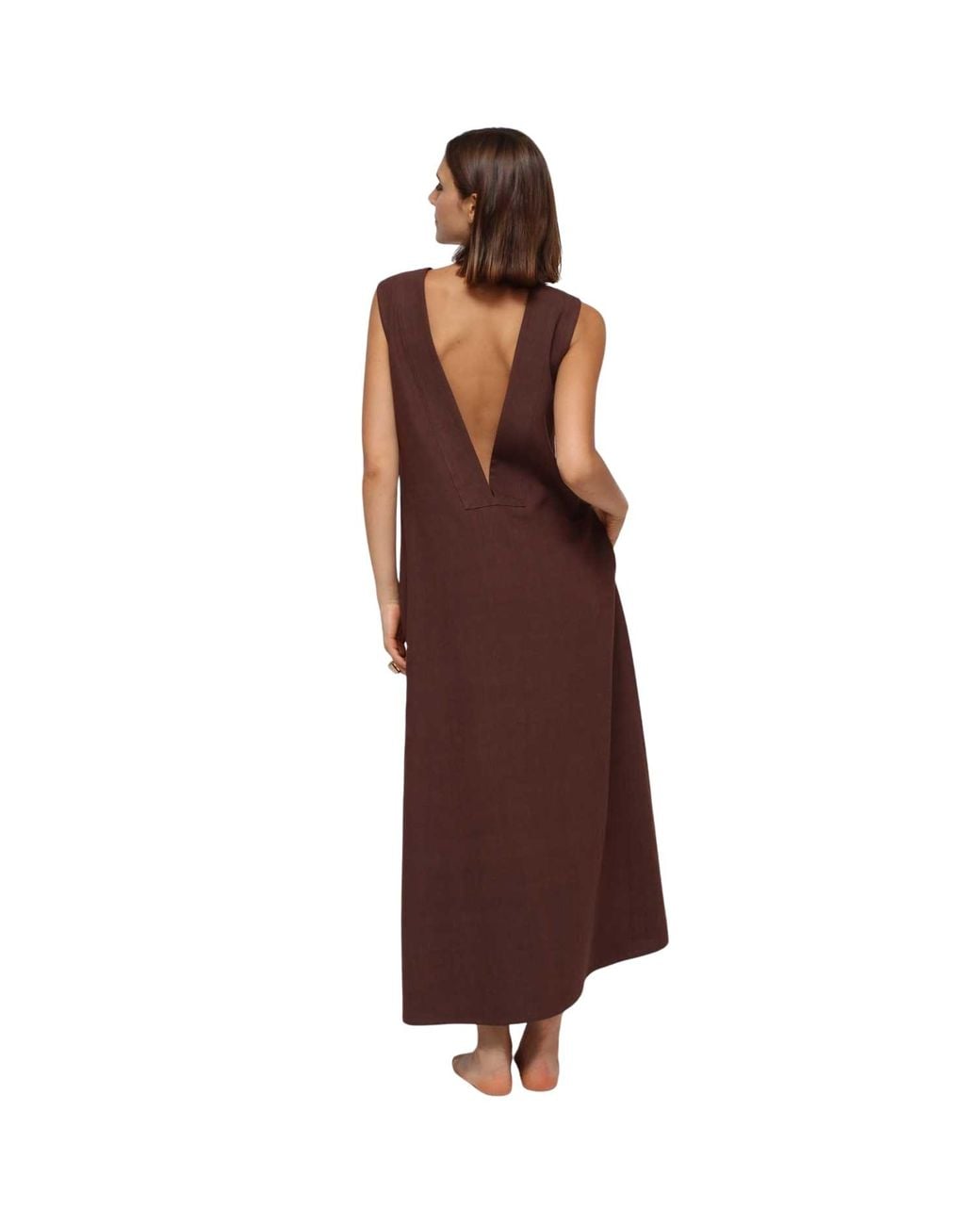 Humans & Land Brown The Nefertiti – V-Back Linen Dress