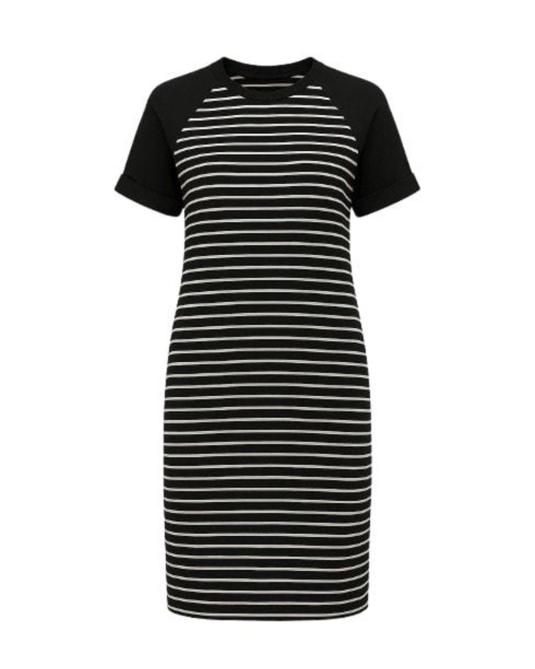 Conquista Black Short Sleeve Striped Dress With Pockets