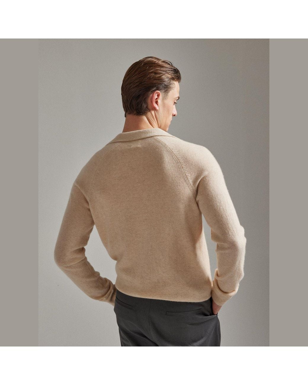 Salts Cashmere Natural Neutrals Split Neck Polo Sweater