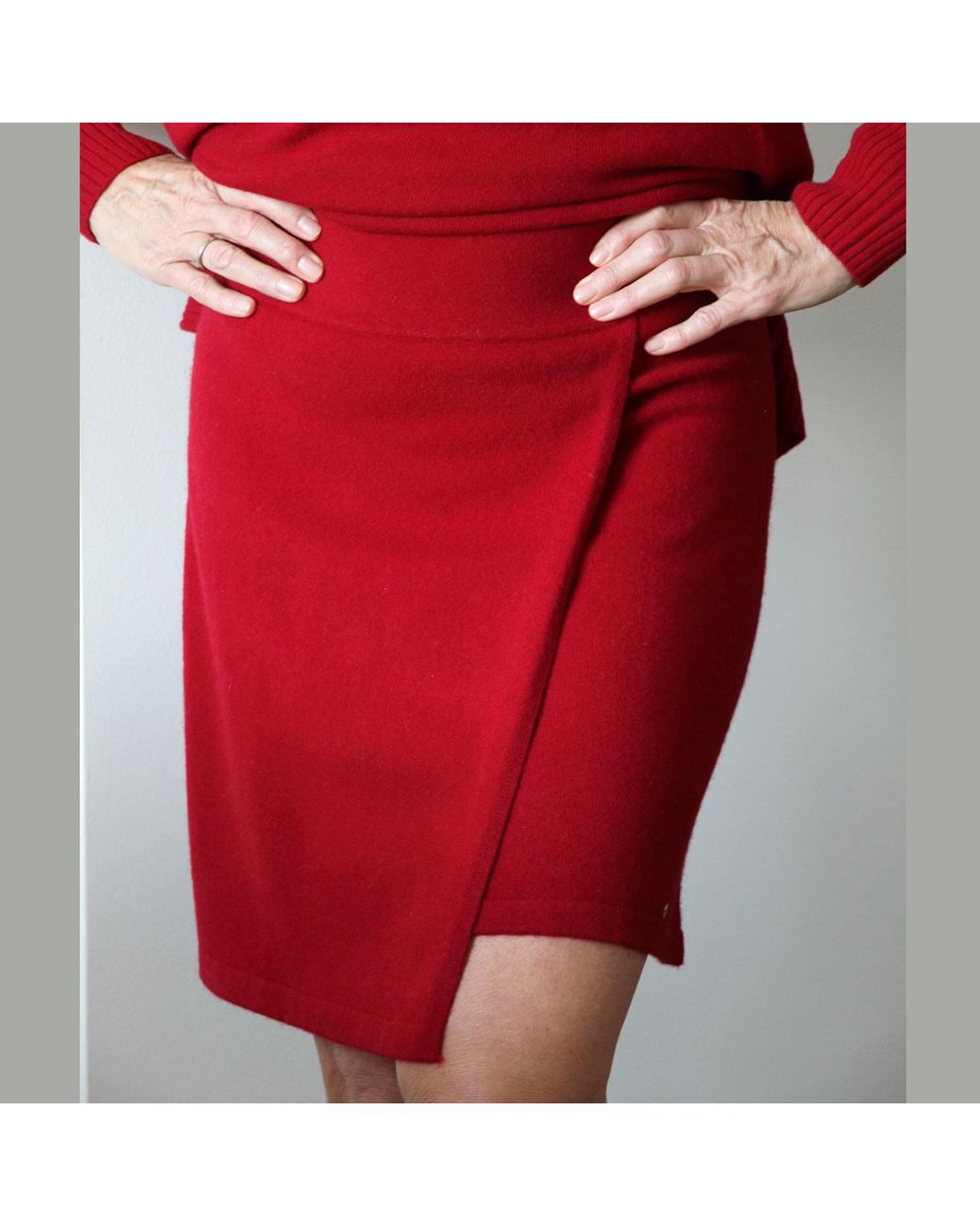 tirillm Red Anette Merino Wool Skirt With Wrap Front