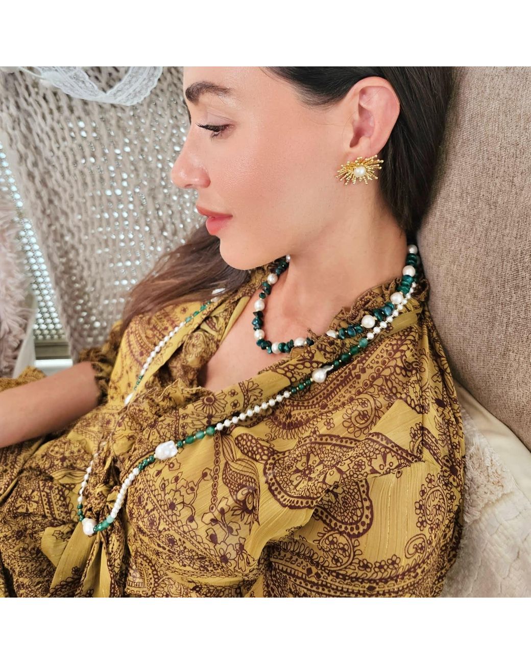 Farra Metallic Baroque Pearls With Gemstone Long Necklace