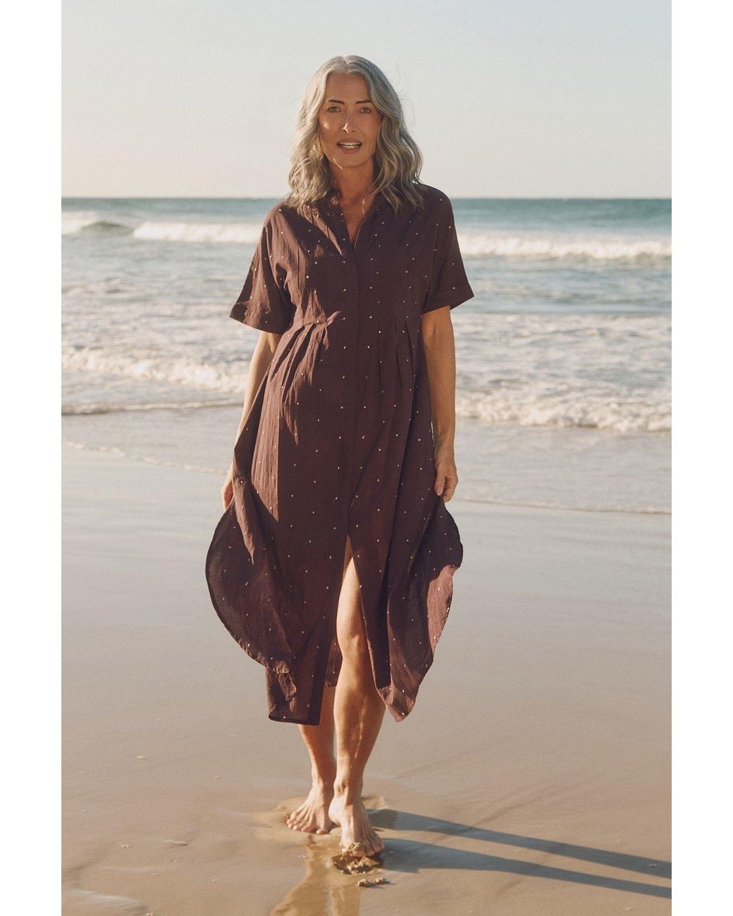 Adrift Clothing Brown Bridget Pleated Dress